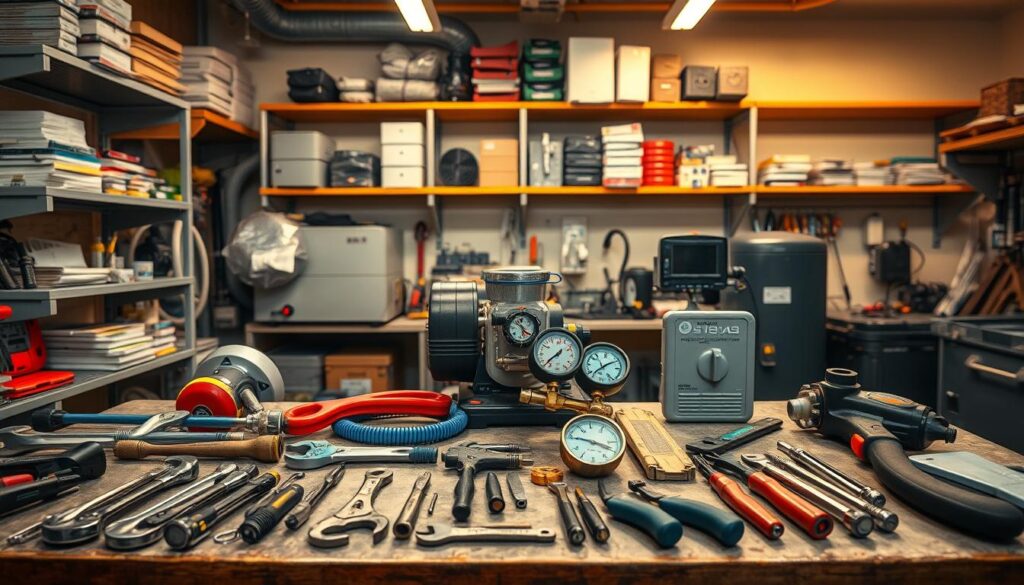 HVAC tools and workspace